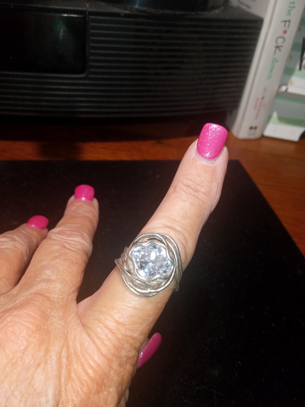 Opulenza Silver Nest Ring with Clear Crystal Stone - Sterling Silver